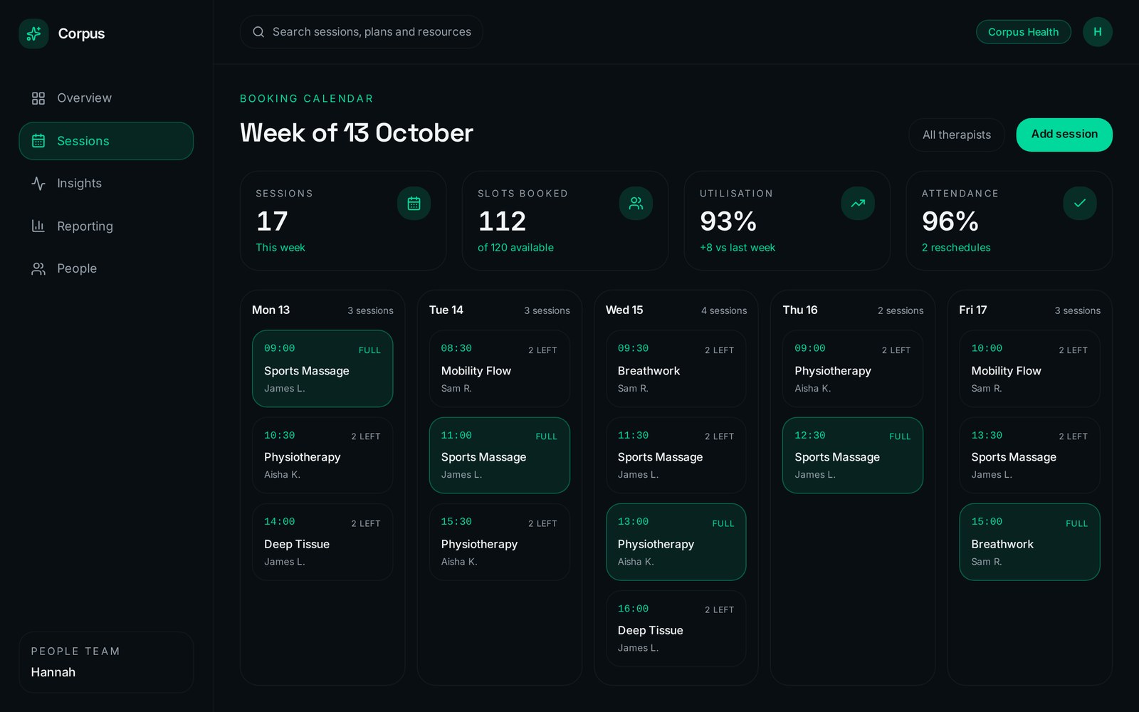 Booking calendar: Every therapist, room and appointment in sync